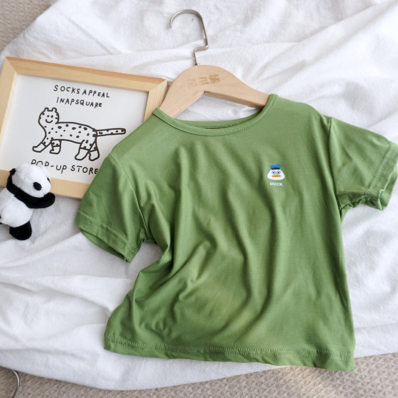 Sensory-Friendly Ice Silk T-Shirt | Korean Style Tops | Plain Design | Casual Style | Round Neck | Suitable for Boys and Girls |