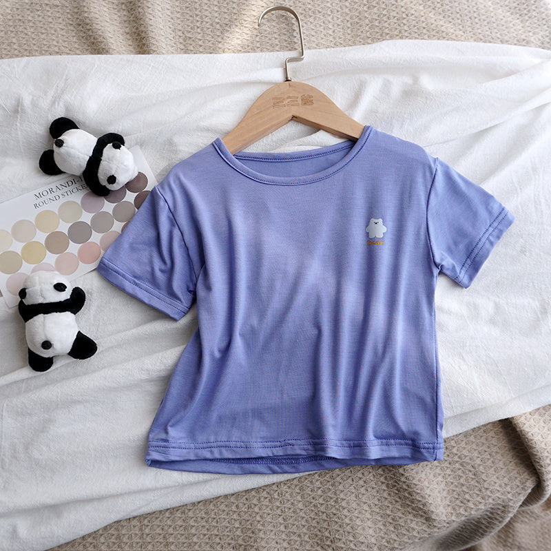 Sensory-Friendly Ice Silk T-Shirt | Korean Style Tops | Plain Design | Casual Style | Round Neck | Suitable for Boys and Girls |