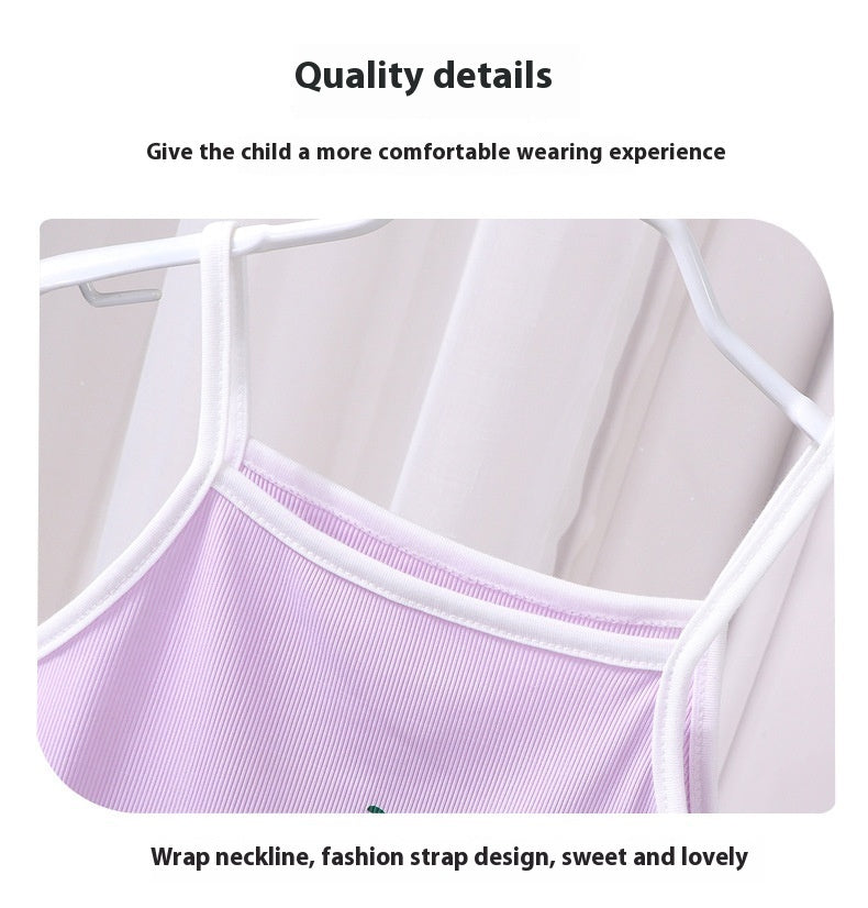 Chic and Comfortable Girls' Ice Silk Sling Suit – Perfect Year-round Loungewear for Effortless Style