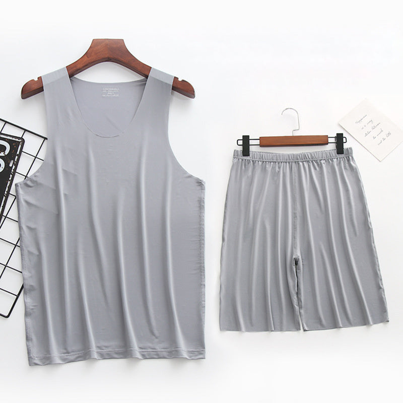 Ice Silk Summer Thin Men's Vest Shorts Pajamas Set