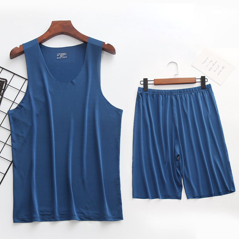 Ice Silk Summer Thin Men's Vest Shorts Pajamas Set