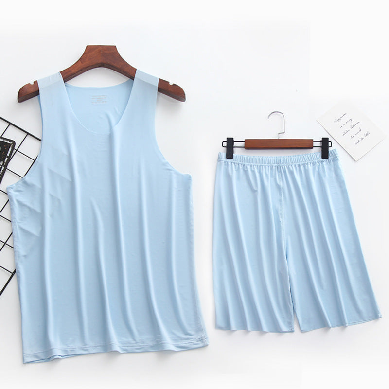 Ice Silk Summer Thin Men's Vest Shorts Pajamas Set