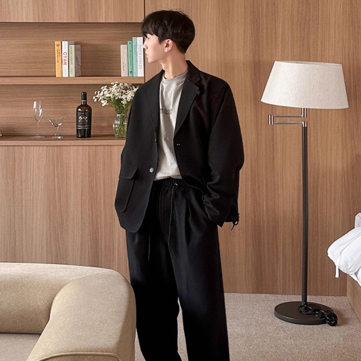 Drawstring Straight Casual Suit Pants