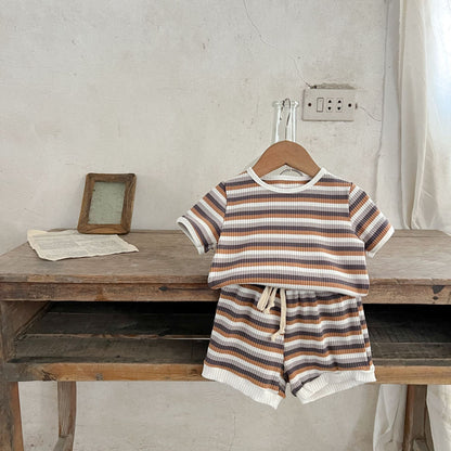 Tagless Unisex Fashion Stripes Cotton Short Sleeve Top Short Pants Suit (6mo-4 yrs)
