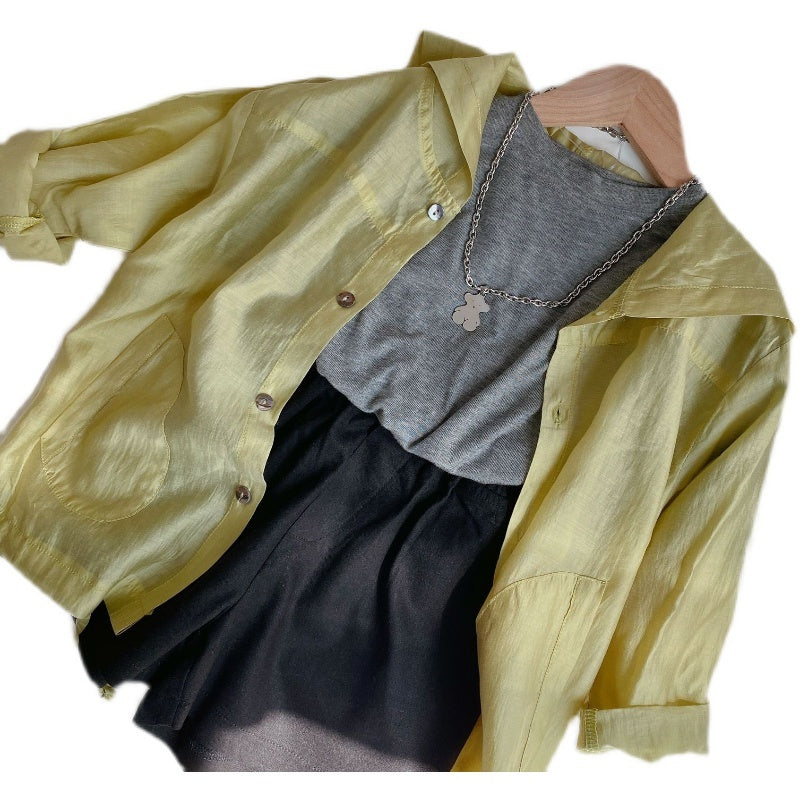 Unisex Trendy Year-round Essentials: Classic Korean-Style Plain Leisure Shirts for Infants & Toddlers