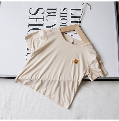 Sensory-Friendly  Ice Silk T-Shirt | Korean Style Tops | Plain Design | Casual Style | Round Neck | Suitable for Boys and Girls |