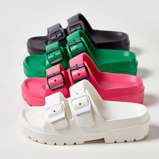 Double Buckle Slippers Year-round Platform -Casual Non-slip Floor - Home Slipper For Women