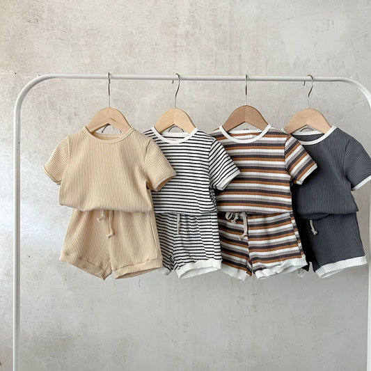 Tagless Unisex Fashion Stripes Cotton Short Sleeve Top Short Pants Suit (6mo-4 yrs)