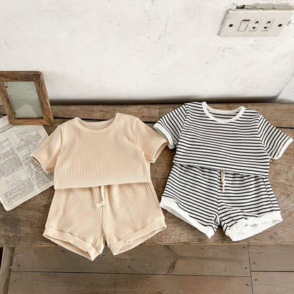 Tagless Unisex Fashion Stripes Cotton Short Sleeve Top Short Pants Suit (6mo-4 yrs)