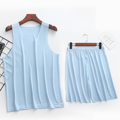 Ice Silk Summer Thin Men's Vest Shorts Pajamas Set